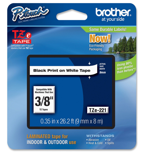 Tape, Label Maker, 3/8", Black on White CableLAN